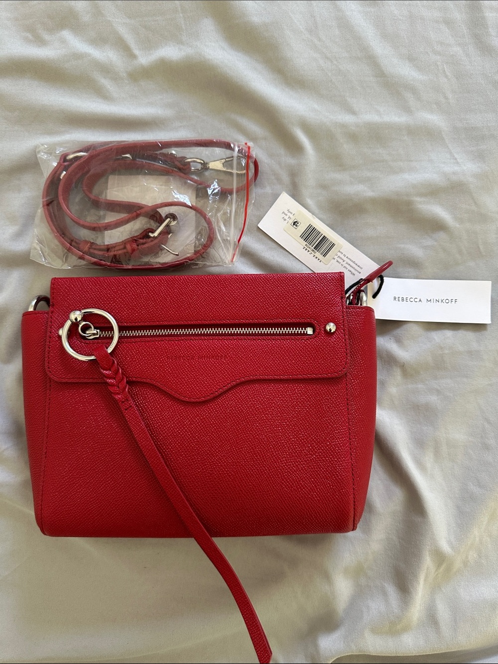 Rebecca Minkoff Red Textured Leather Crossbody with Ring Accent